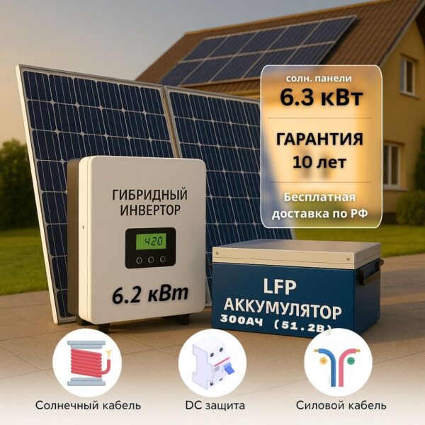 Солнечная электростания для дома 6.2квт-6300Вт-300Ач-51.2В
